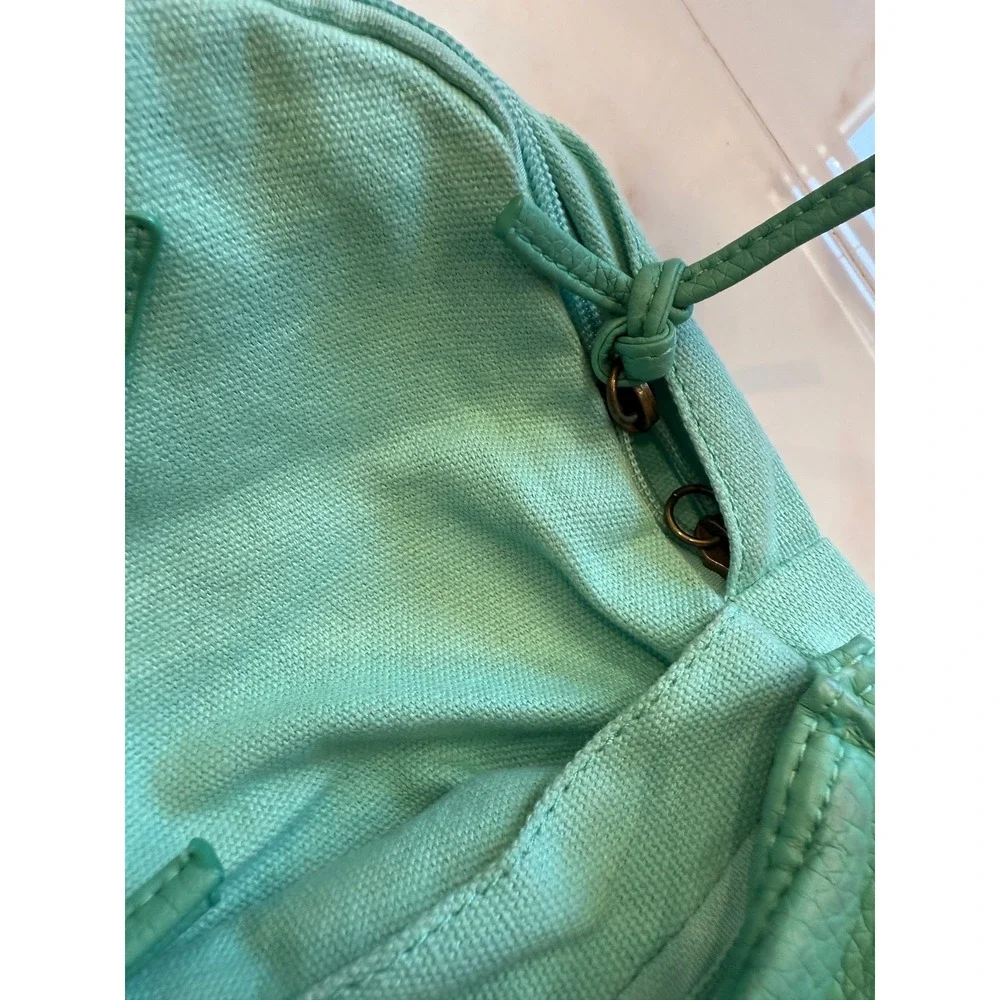 Guess Mint Green Canvas and Faux Leather Mini Backpack Bag